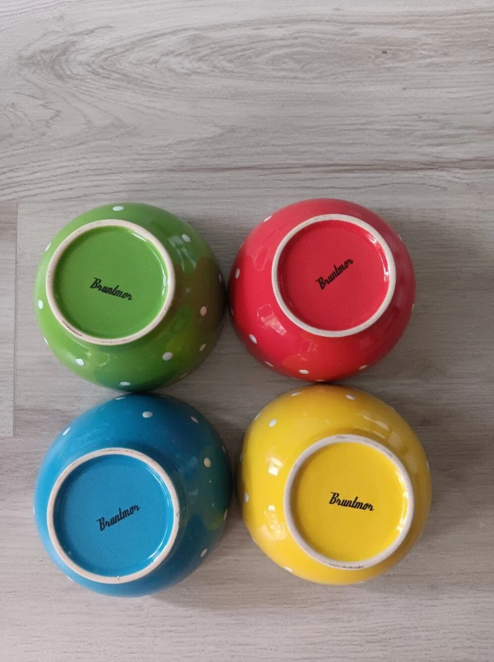 Bruntmor Ceramic Bowls Set Of 4 Polka Dots 20 Oz Red Blue Green Yellow White